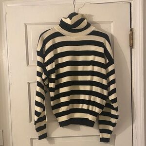 Obermeyer Black and Cream Striped Turtleneck Sweater